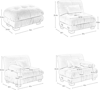 Loveseat Modular Sectional Sofa, Cloud Couch 2 Seater Sectional Couch Home Sofa Living Room Oversized Couch, Modern Deep Seat Couch with Chaise with Round Bolster Armrests 4 Pillows(Gray)