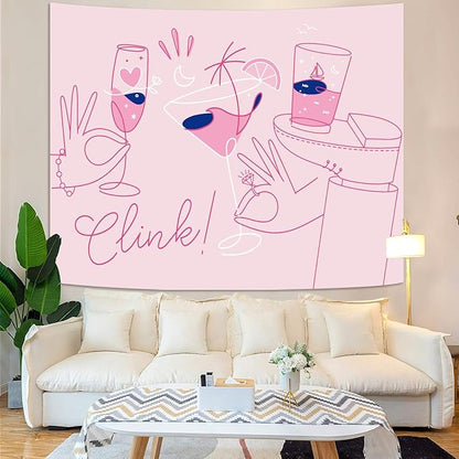 Lunerfex Y2K Tapestry Pink Party Wall Tapestry, Cute Tapestries for Bedroom Funny Tapestries Wall Hanging for Bedroom Living Room Decor Pink-2 44"x60"