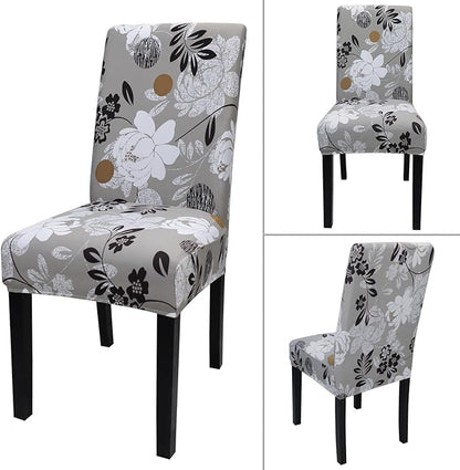 JQinHome Chair Covers for Dining Room Set of 6, High Stretch Removable Washable Parsons Chair Slipcover for Home Party Hotel Wedding Ceremony (Flower,6PCS)