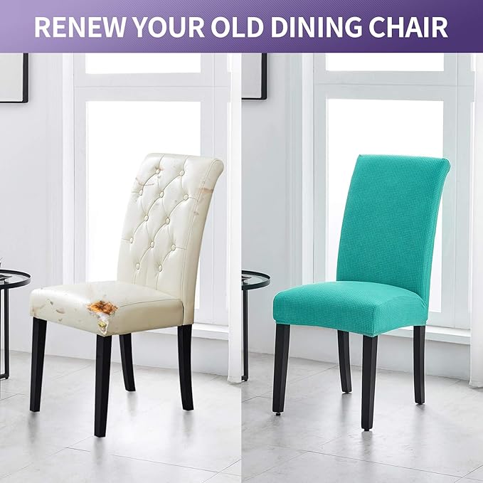 Joccun Chair Covers for Dining Room Set of 2, Dining Chair Slipcovers Stretch Dining Room Chair Covers Seat Protector,Washable Parsons Chair Cover for Home,Hotel(Turquoise,2 Pack)