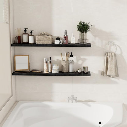 Floating Shelves for Wall, 40 Inch Floating Shelves for Home Decor, Wall Mounted Rustic Wood Shelves, Bathroom, Hanging Deep Shelf for Bedroom, Living Room, Kitchen (Black, Set of 2)