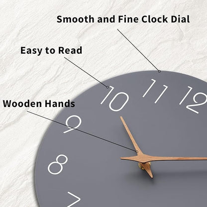 Mosewa Wall Clock 12 Inch Gray Silent Non Ticking Battery Operated Modern Simple Wooden Clock Decorative for Kitchen Home Bedroom Bathroom Office Living Room