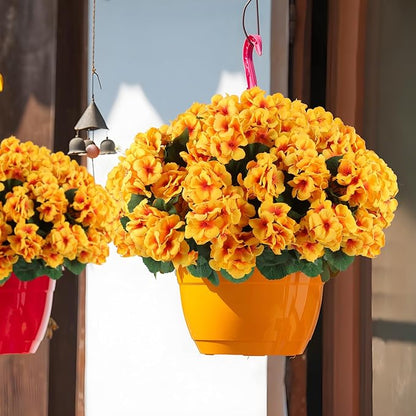 Hananona 12 Pcs Artificial Geranium Flowers for Outdoors Geranium Silk Yellow Flowers Outdoor UV Resistant Garden Plants Faux Fall Flower for Home Kitchen Table Centerpieces Decor (12, Yellow)