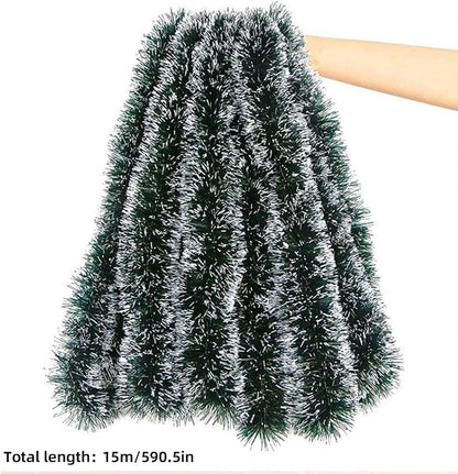 50 FT/15M Long Dark White Artificial Christmas Tinsel Garland Decorations DIY for Xmas Tree,Fireplace Mantel,Stairs Railing Outdoor Indoor Holiday Decor