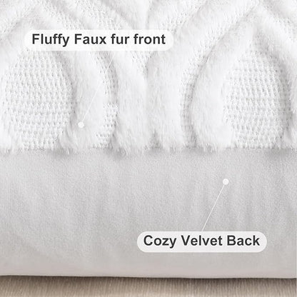 decorUhome Fall Throw Pillow Covers 16x16 Inch Set of 2, Soft Plush Decorative Faux Fur White Solid Couch Pillow Covers, Accent Farmhouse Neutral Square Euro Pillow Cases for Sofa Bed Living Room