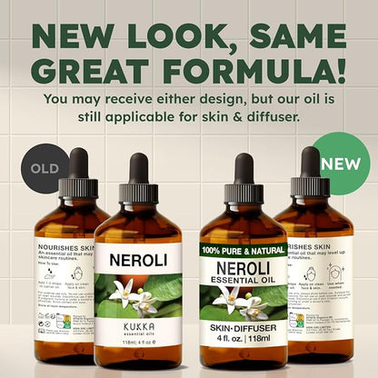 Kukka Neroli Essential Oil for Diffuser Skin - 4 Fl Oz - 100% Pure Natural Neroli Oil, Floral Scent, for Aromatherapy, Candle, Bath Bomb & Soap Making Scent DIY