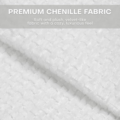 Chenille Fabric Accent Chairs Set of 2, Upholstered Armchair with Solid Wood Legs, Modern Living Room Accent Chair, Comfy Single Sofa Reading Club Chair for Bedroom Reception Lounge, White