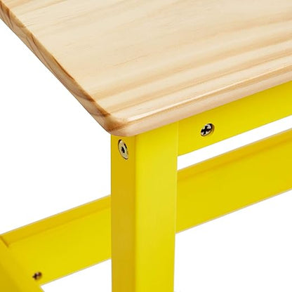 Amazon Basics Indoor Kids Table and Bench Set, Natural, solid pine wood, 3 Count (Pack of 1), Wood Activity Table for Art, Craft, Reading, Learning