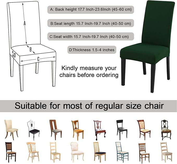 JQinHome Chair Covers for Dining Chairs, High Stretch Removable Washable Chair Protector Cover Set of 2, Chair Slipcovers for Dining Room, Kitchen,Home Party,Wedding Ceremony(Hunter Green, 2PC)