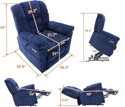 Triple Motor Power Lift Recliner Chair with Massage and Dual Heat for Elderly People, Zero Gravity Lay Flat Recliner Infinite Position, USB Ports（Navy Blue）
