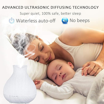 BZseed Aromatherapy Essential Oil Diffuser 550ml 12 Hours White Wood Grain Aroma Diffuser with Timer for Large Room, Home, Baby Bedroom, Waterless Auto Shut-Off, 7 Colors Lights Changing