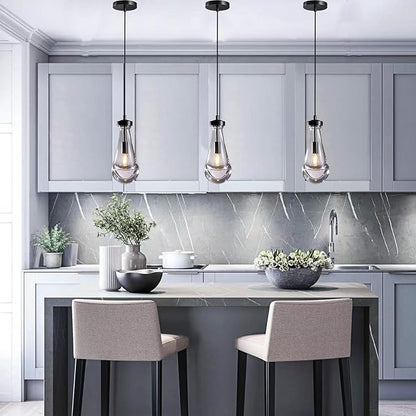 Modern Raindrop Pendant Lights Set of 3, Pendant Lights Kitchen Island 3 Pack, Matte Black Pendant Lights for Bedroom Bathroom, Chandelier for Living Room Hallway, Bulb Included