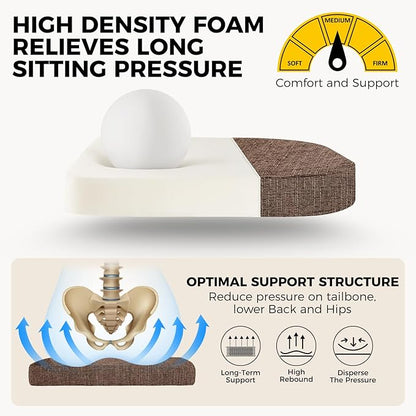 downluxe Indoor Chair Cushions for Dining Chairs, Soft and Comfortable Textured Foam Kitchen Chair Pads with Ties and Non-Slip Backing, 16" x 16" x 2", Brown, 6 Pack