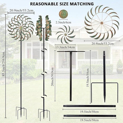 Viveta Large Outdoor Wind Spinner,21 * 85 inches Metal Wind Sculpture with 4 Sturdy Stakes,Green Double Wind Spinners,Decorative Windmill for Yard and Garden