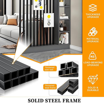 Wall Room Divider with Shelves, Freestanding Modern Wood + Metal Room Divider Screen with Storage Cabinet, Black, 1 Panel, L 31.49.478.7in