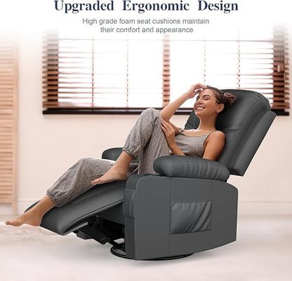 Recliner Chairs for Adults, Massage Rocker with Heated Modern Ergonomic Lounge 360 Degree Swivel Single Sofa Seat Living Room Lounge Recliners Gray
