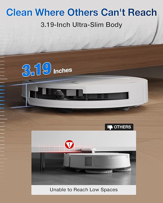 ECOVACS DEEBOT T50 PRO Omni Robot Vacuum and Mop, 3.19” Ultra-Slim, 15,000Pa Suction, ZeroTangle 2.0, TruEdge Edge Cleaning, AIVI 3D Obstacle Avoidance, Auto Mop Wash & Dry, Self-Emptying,White