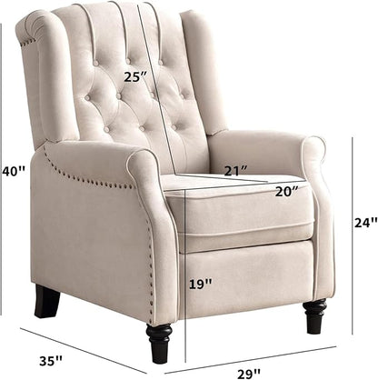 CANMOV Push Back Recliner Chair,Accent Chair,Mid Century Wingback Recliner, Fabric Push Back Recliner Chair Single Armchair Sofa with Rivet Decoration, Button-Tufted Back for Living Room, White