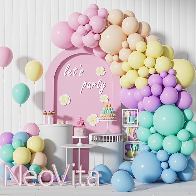 Pastel Balloons Arch Garland Kit, 146PCS Pastel Balloons 4 Sizes 18/12/10/5 Inch, Macaron Rainbow Balloon Arch Kit for Unicorn Birthday Baby Shower Wedding Easter Party Decorations