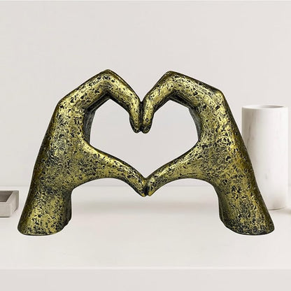 Top Brass Large Rustic Heart Hands Sculpture, 9 3/4” Resin Love Statue – Romantic Decor Accent for Shelf or Mantel – Perfect for Wedding, Valentine's Day or Anniversary (Weathered Bronze)