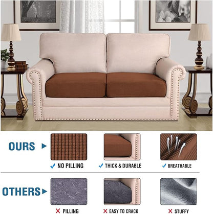 H.VERSAILTEX Super Stretch Individual Seat Cushion Covers Sofa Covers Couch Cushion Covers Slipcover Sets Thick Jacquard Textured Twill Fabric (2 Piece Medium Sofa Cushion Covers, Caramel)