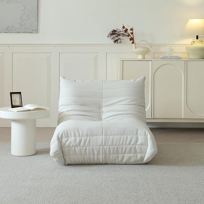 Luxury Sofa Couch Chair, Lazy Floor Seating, Fireside Bean Bag Chair, Ergonomic Tatami Sofa Lounger for Living Room, Bedroom, Office, Single Seat, White