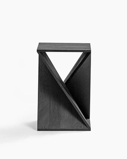 Modern Hand Made One-of-a-Kind Carved Mango Wood End Table, Farmhouse Side Table,Farmhouse End Table,Living Room,Bedroom, Accent Table, Contemporary Architectural Designed Black,Assembled