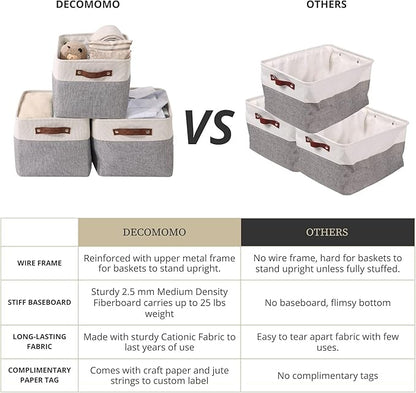 DECOMOMO Storage Baskets for Shelves - Fabric Closet Organizers and Storage Bins, Perfect Baskets for Organizing Closet Toys Nursery (Grey and White, XL - 3 Pack)