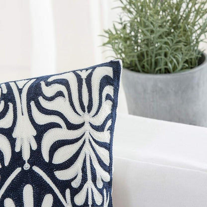 HWY 50 Navy Blue Decorative Lumbar Pillow Cover Rectangle 12x20 Inch (1 Piece), Embroidered Cotton Farmhouse Cushion Cover Pillow Case for Sofa Couch Living Room Bed, Minimalist Floral