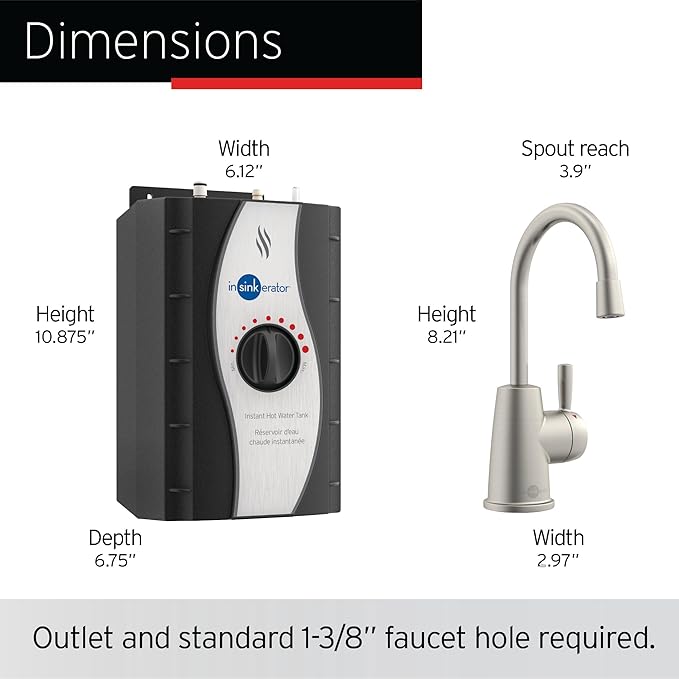 InSinkErator HOT250 Instant Hot Water Dispenser System, Single-Handle Faucet in Satin Nickel with 2/3-Gallon Stainless Steel Tank, H250SN-SS