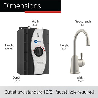 InSinkErator HOT250 Instant Hot Water Dispenser System, Single-Handle Faucet in Satin Nickel with 2/3-Gallon Stainless Steel Tank, H250SN-SS
