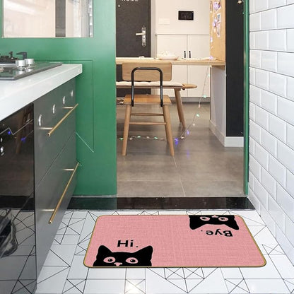 Mingnei Hi Bye Cat Welcome Doormat - Funny Black Cat Lover Floor Mat for Home Kitchen Entrance, 30x17 Pink