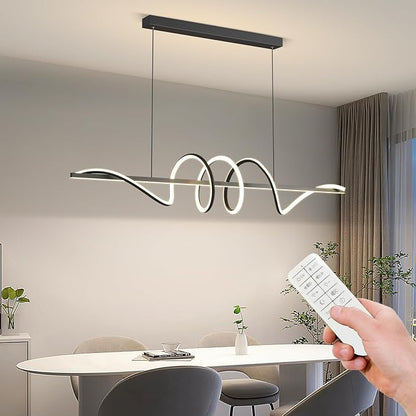 JAYMP Dining Room LED Chandelier 60W Dimmable Kitchen Island Light Modern Pendant Light Geometric Design Hanging Light Fixture Black 45 Inches