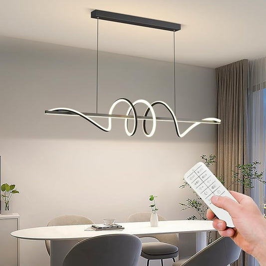 JAYMP Dining Room LED Chandelier 60W Dimmable Kitchen Island Light Modern Pendant Light Geometric Design Hanging Light Fixture Black 45 Inches