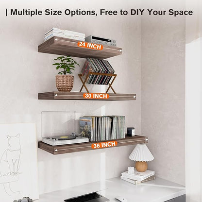 Floating Shelf, Set of 2 Wall Shelf, 36 in W x 12.75 in D x 2 in H Wooden Floating Wall Shelf with Invisible Brackets for Living Room/Bedroom/Bathroom/Kitchen Storage and Decor, Walnut