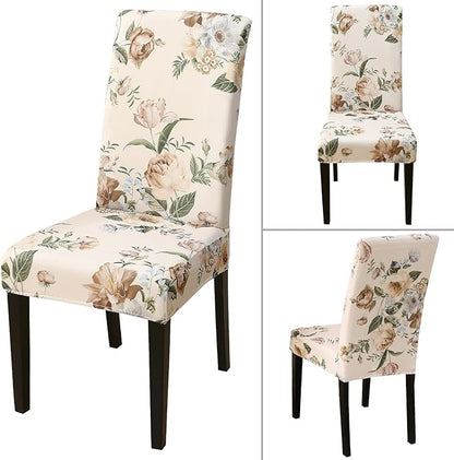 JQinHome Pattern Chair Covers for Dining Room Set of 6, High Stretch Removable Washable Parsons Chair Slipcover for Home Party Hotel Wedding Ceremony (Peony Flower,6PCS)