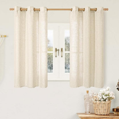 LAMIT Beige Linen Curtains for Windows 2 Panels Set, 48 Inch Linen Textured Light Filtering Drapes Bronze Grommet Boho Panels for Farmhouse/RV Camper/Loft, 34 x 48 Inch