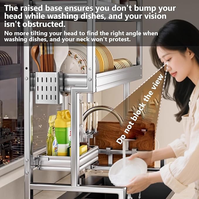 Kitchen Sink Rack Sink Above The Dish Drain Dish Washing Rack Stainless Steel Multifunctional Dish Storage Rack,Over The Sink Drying Rack for Dishes(2,95cm/37.4in)