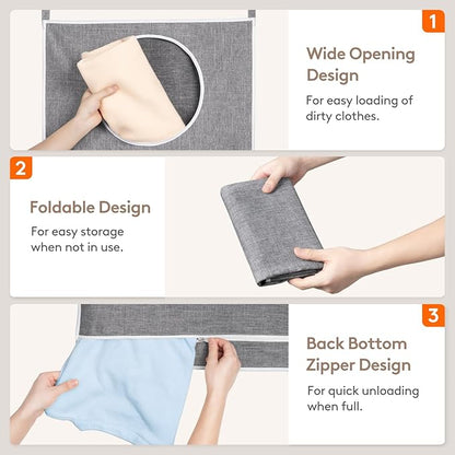 Lifewit Over Door Laundry Hamper, Large Collapsible Hanging Laundry Hamper, Hanging Laundry Basket Bag for Bathroom Bedroom Dirty Clothes Storage Organizer, Light Gray