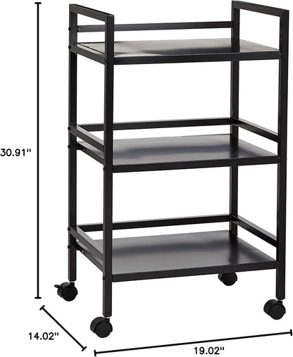 Amazon Basics 3-Tier Metal Rolling Cart, Black