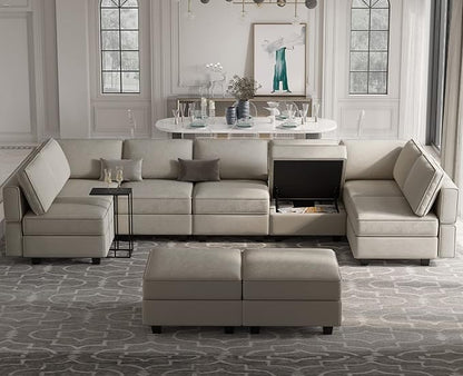 Belffin Modular Sectional Sofa with Ottomans Velvet Reversible Chaise Sleeper Bed Storage Seat Grey…, MD-S-1