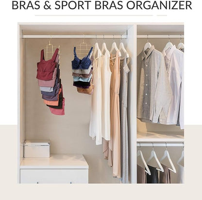 ZEDODIER Tank Top Hanger, Space Saving Bra Hamgers, Non-Slip Hanging Sport Bras Holder, Closet Organizers and Storage for Camisoles Tank Tops Bras Ties Swimsuits Strappy Dress, Gold