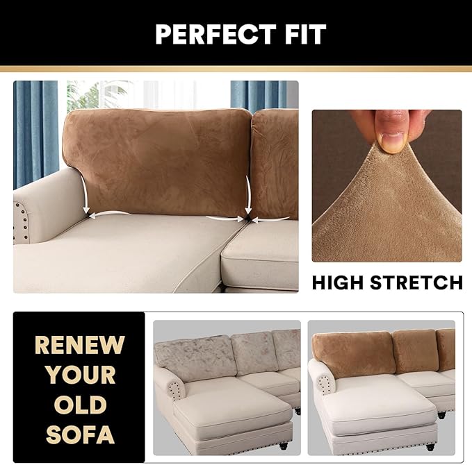 PrinceDeco Velvet Cushion Covers for Sectional Couch, Camel