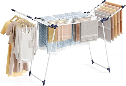 APEXCHASER Clothes Drying Rack Foldable, Large Drying Rack Clothing, Winged Laundry Rack Folding Indoor Outdoor, Metal Clothes Airer for Bedding Towel Sweater Heavy Duty, 68.9" X 22" X 39.3", White