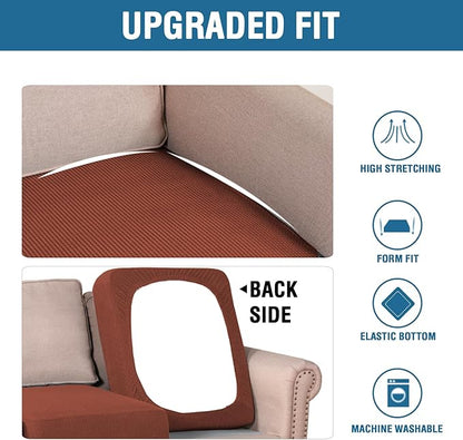 H.VERSAILTEX Super Stretch Individual Seat Cushion Covers - Sofa & Couch Cushion Slipcover Sets - Thick Jacquard Textured Twill Fabric (3 Piece, Rust)