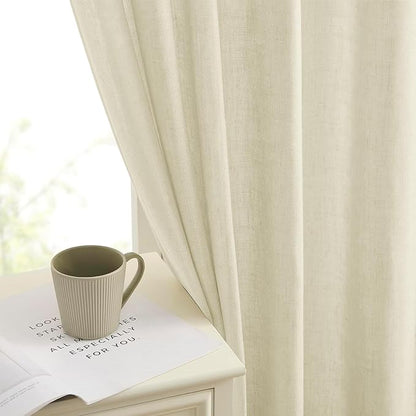 Joydeco Linen Curtains 96 inches Long 2 Panels Set,Light Filtering Curtains for Living Room Bedroom, Window Long Drapes with Rod Pockets Back Tab (W52 x L96 Inch, Natural)