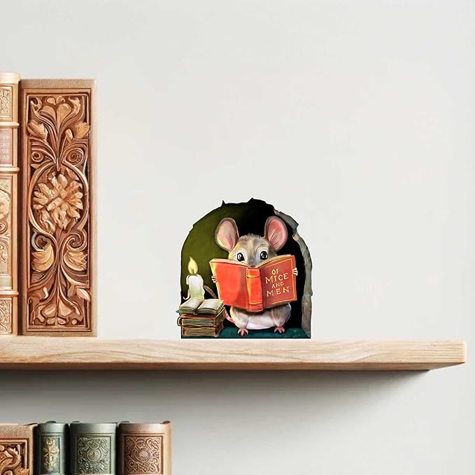 Mouse Reading Book Wall Sticker Decal – Kids Room, Classroom, Home Decor, Bookcase, Book Lover Gift, Children's Bedroom, Nursery, Cute Mouse, MICESTERPIECE