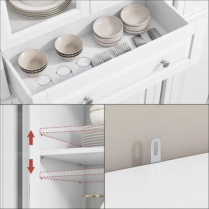 76'' Kitchen Pantry Storage Cabinet, Freestanding Kitchen Cupboard with Large Drawer, Doors, and Adjustable Shelves, Bathroom Storage Cabinet for Dining Room, Living Room, Laundry, White