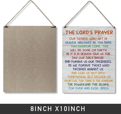 Inspirational Gift Signs the Lord's Prayer Our Father Who Art in Heaven Hallowed Be Thy Name Wooden Hanging Sign Religious Scripture Art Wall Home Decoration 10 x 8 Inches…