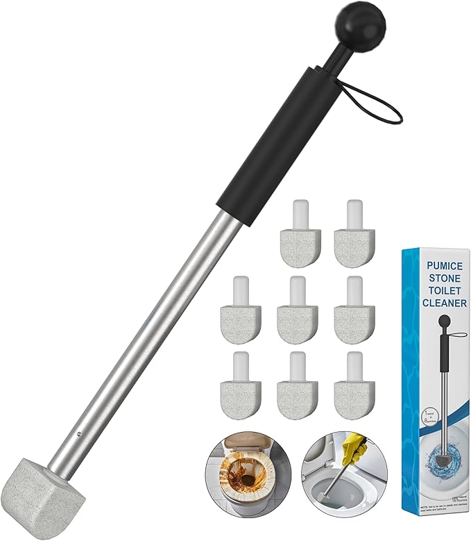 Pumice Stone Toilet Bowl Cleaner,16.7Inch Toilet Pumice Stone with Handle Cleans Hard Water Ring Calcium Buildup&Stains for Toilet Bath Kitchen Household Cleaning（Black
